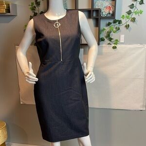 Calvin Klein Dress Women's Sleeveless Sheath with Zipper Front Dark Blue 10P Y51